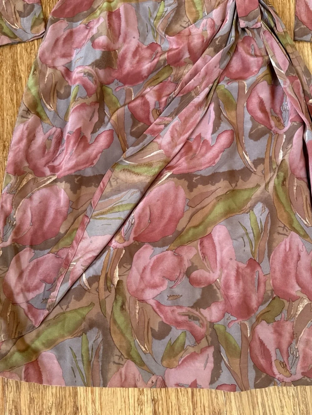 Vintage watercolor  100% silk Pink and green floral print dress
